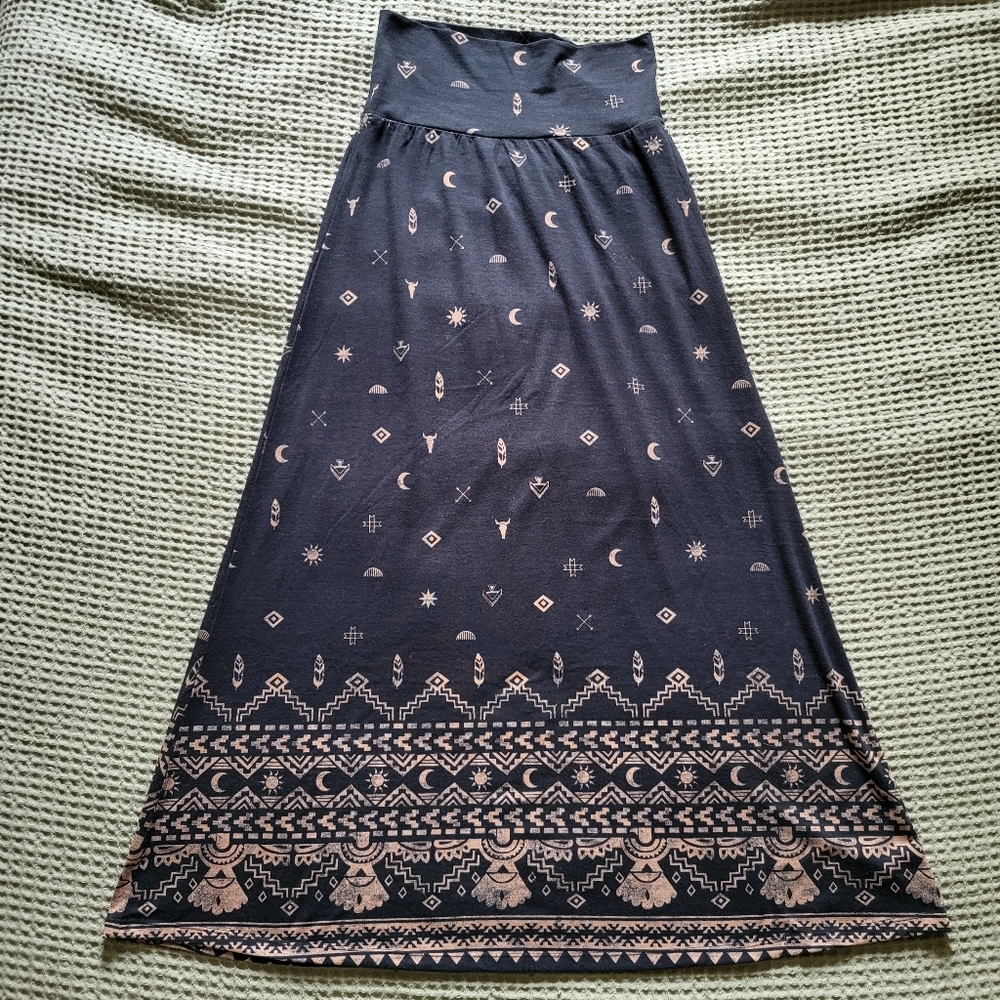 Mossimo Supply Co. Celestial Moon Sun Maxi Skirt Black Boho Whimsigoth Tribal - Picture 13 of 13